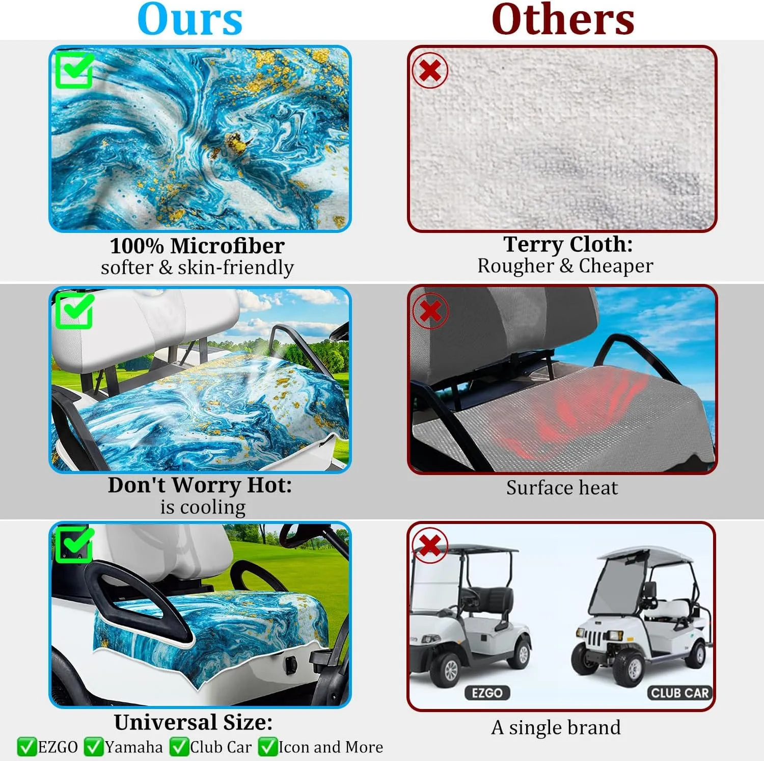 Golf Cart Seat Covers, Unique Golf Cart Seat Towel Blanket for All EZGO, Yamaha, Club Cars, Icon and More Cart Front Seat, 100% Microfiber Keeps Seat Cool and Comfortable, 51'' x 31''