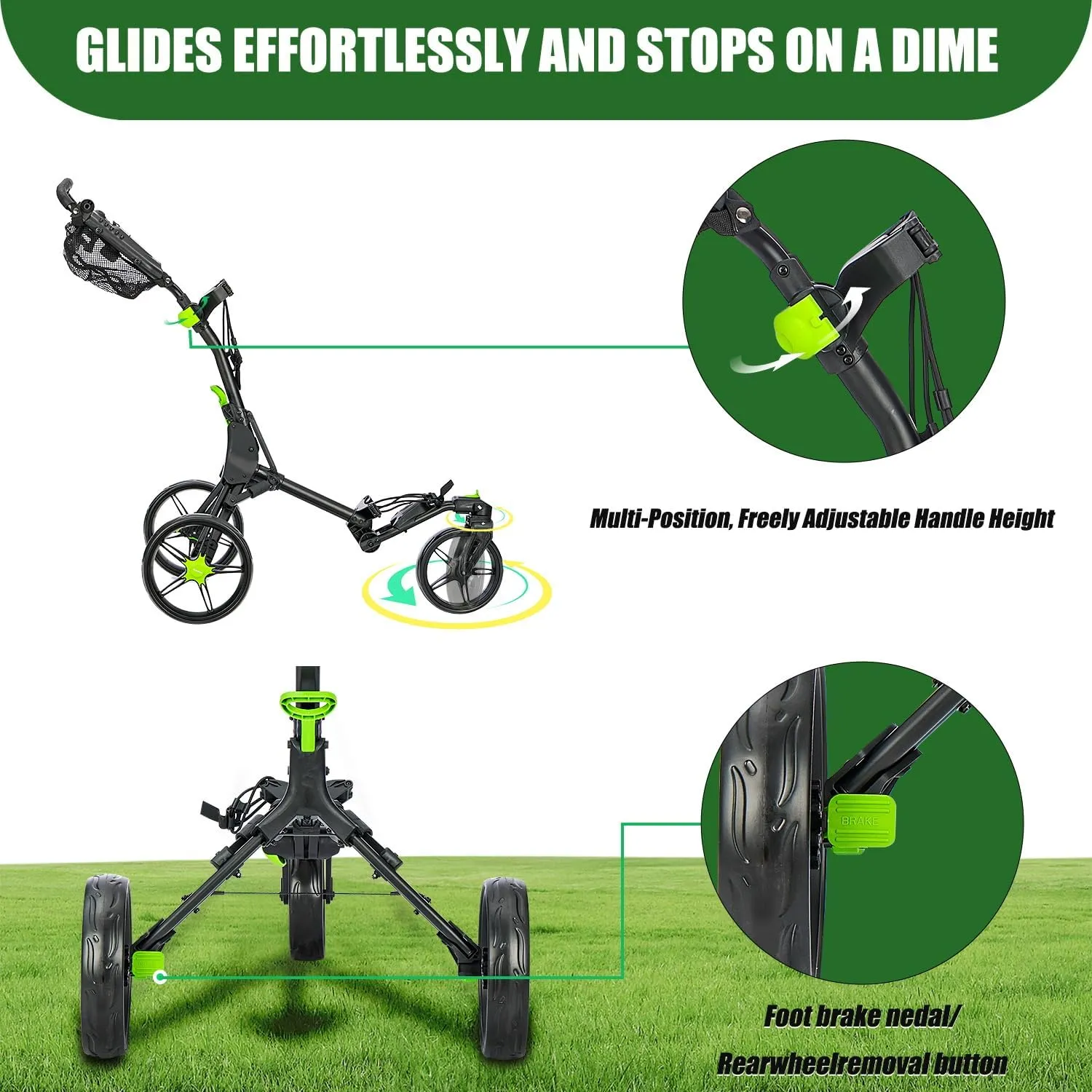 Golf Cart Series: Lightweight 2-Wheel Foldable, 360° Rotating 3-Wheel with Umbrella Stand, and 4-Wheel One-Click Folding. Designed for Golf Clubs and Bags with Enhanced Storage Features.
