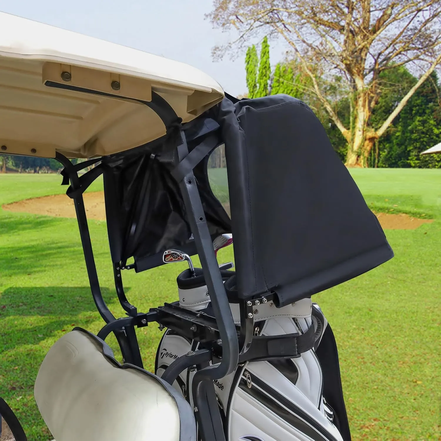 Golf Cart Universal Rear Bag Rain Cover Kit, Fits for Club Car, EZGO, Yamaha (Beige/Black)