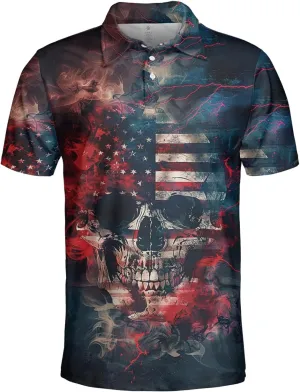 Golf Polo Shirts for Men - Goth Skull Mens Golf Shirts Short Sleeve Dry Fit Casual Tennis T-Shirt S82