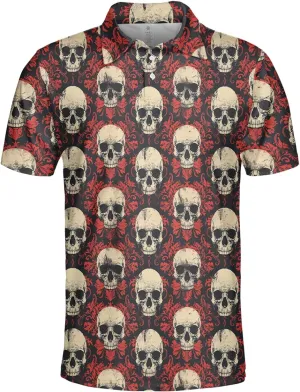 Golf Polo Shirts for Men - Goth Skull Mens Golf Shirts Short Sleeve Dry Fit Casual Tennis T-Shirt S82