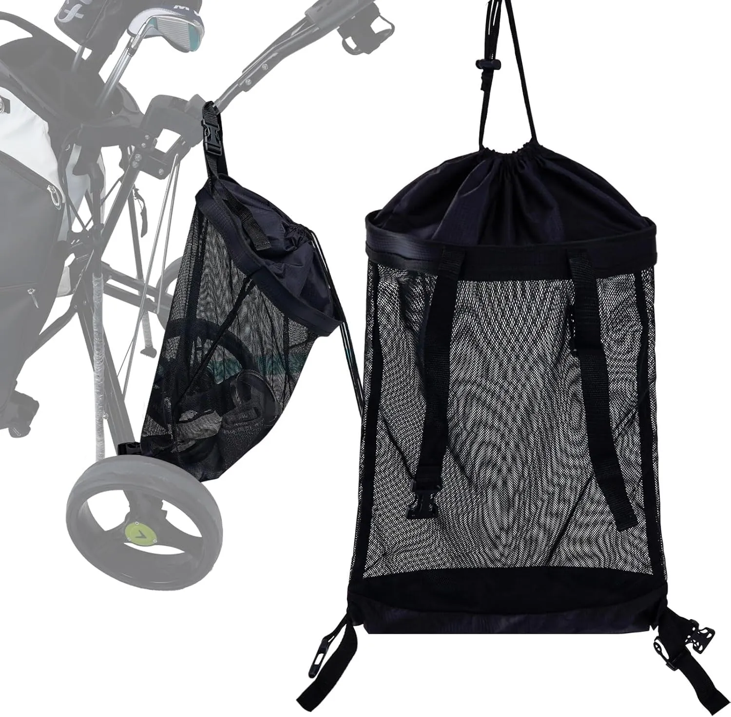 Golf Push Cart Storage Bag,Golf Cart Organizer, Backside Extension Storage Bag,Closure Push Cart Net Mesh Accessories