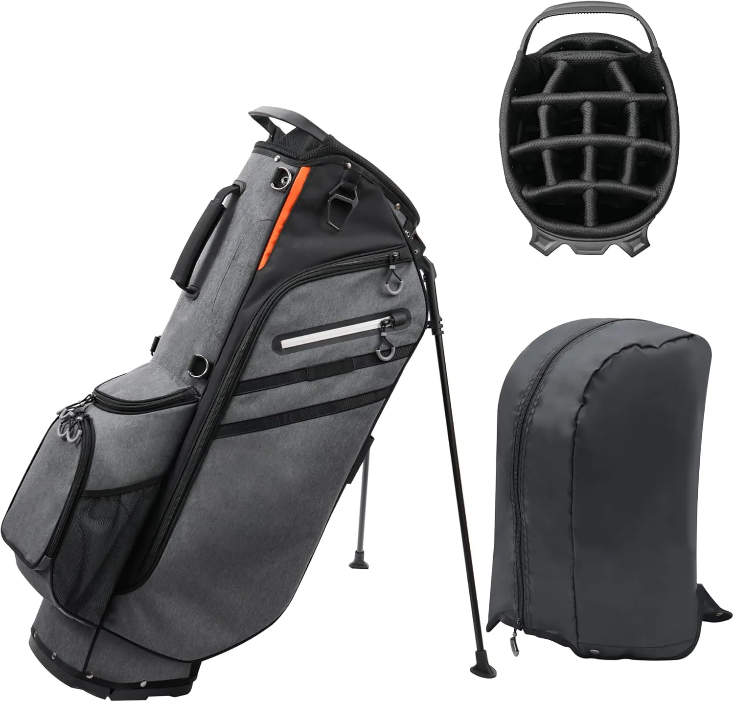 Golf Stand Bag 14 Way Full-Length Dividers with Stand, Lightweight Golf Bag for Men, 7 Pockets, Dual Strap, Rain Hood, Portable Golf Club Bag for Men Women, Gray/Black