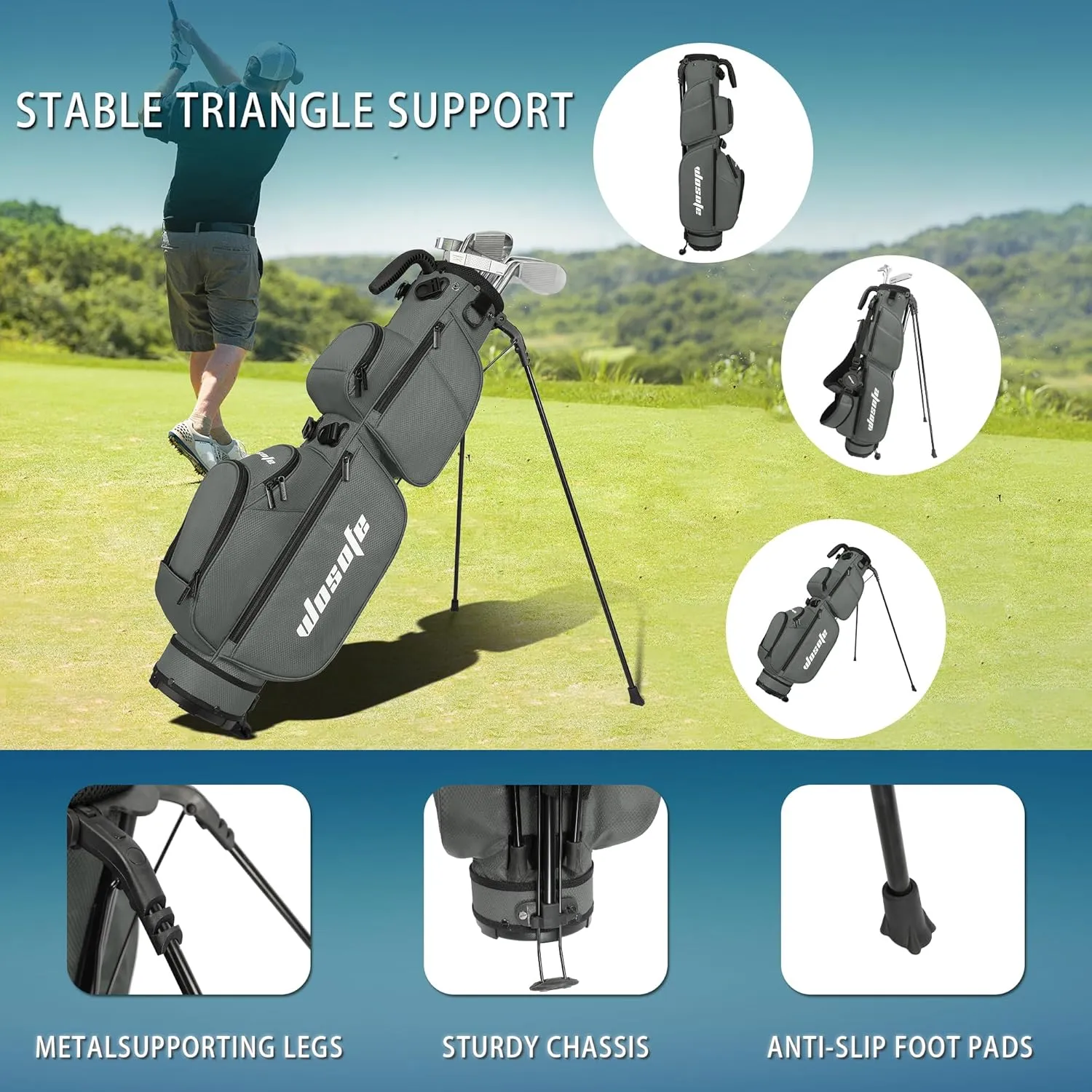 Golf Stand Bag for Men Women 3-Way Dividers Lightweight Par 3 Driving Range Executive Courses Portable and Durable with Adjustable and Detachable Dual - Shoulder Straps Rain Cover
