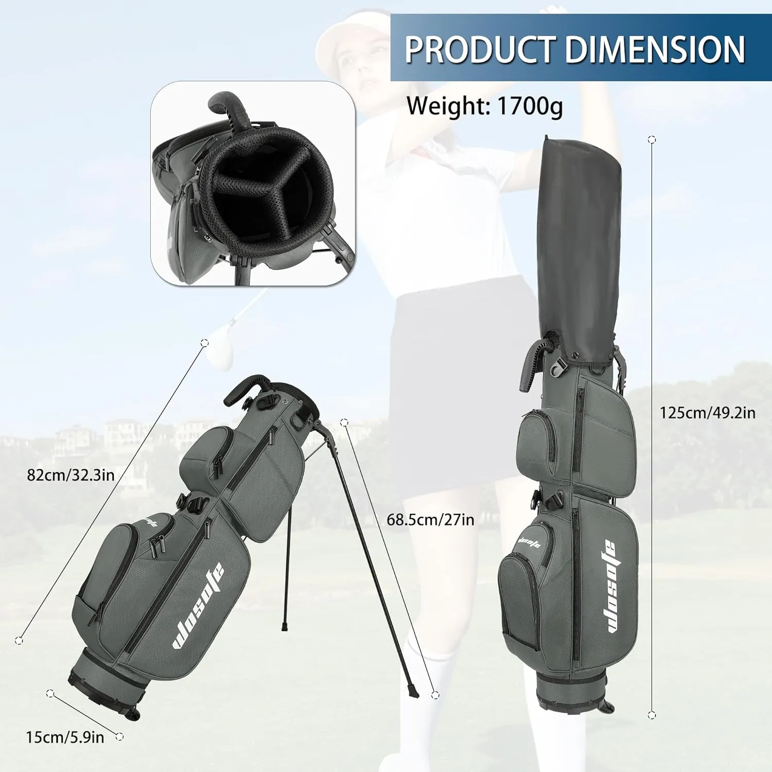 Golf Stand Bag for Men Women 3-Way Dividers Lightweight Par 3 Driving Range Executive Courses Portable and Durable with Adjustable and Detachable Dual - Shoulder Straps Rain Cover