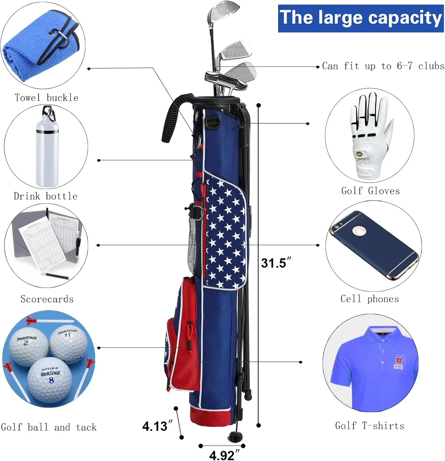 Golf Stand Bag, Lightweight Golf Easy Carry Bag with Padded Strap，Durable Pitch n Putt Golf Bag, Practice Ranger Sunday Golf Bag for Men&Women