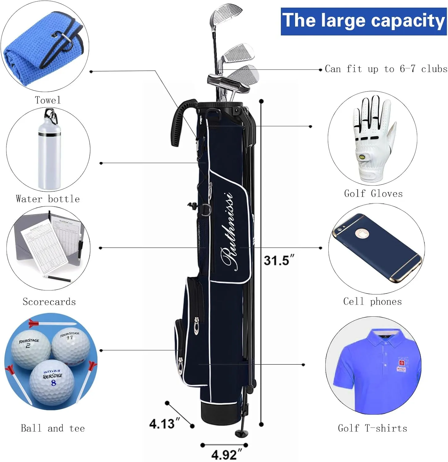 Golf Stand Bag, Lightweight Golf Easy Carry Bag with Padded Strap，Durable Pitch n Putt Golf Bag, Practice Ranger Sunday Golf Bag for Men&Women