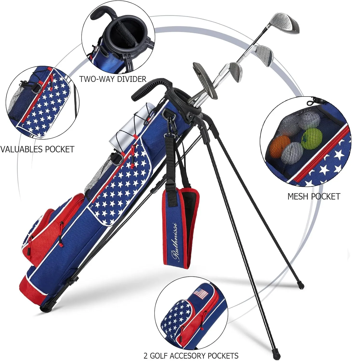 Golf Stand Bag, Lightweight Golf Easy Carry Bag with Padded Strap，Durable Pitch n Putt Golf Bag, Practice Ranger Sunday Golf Bag for Men&Women