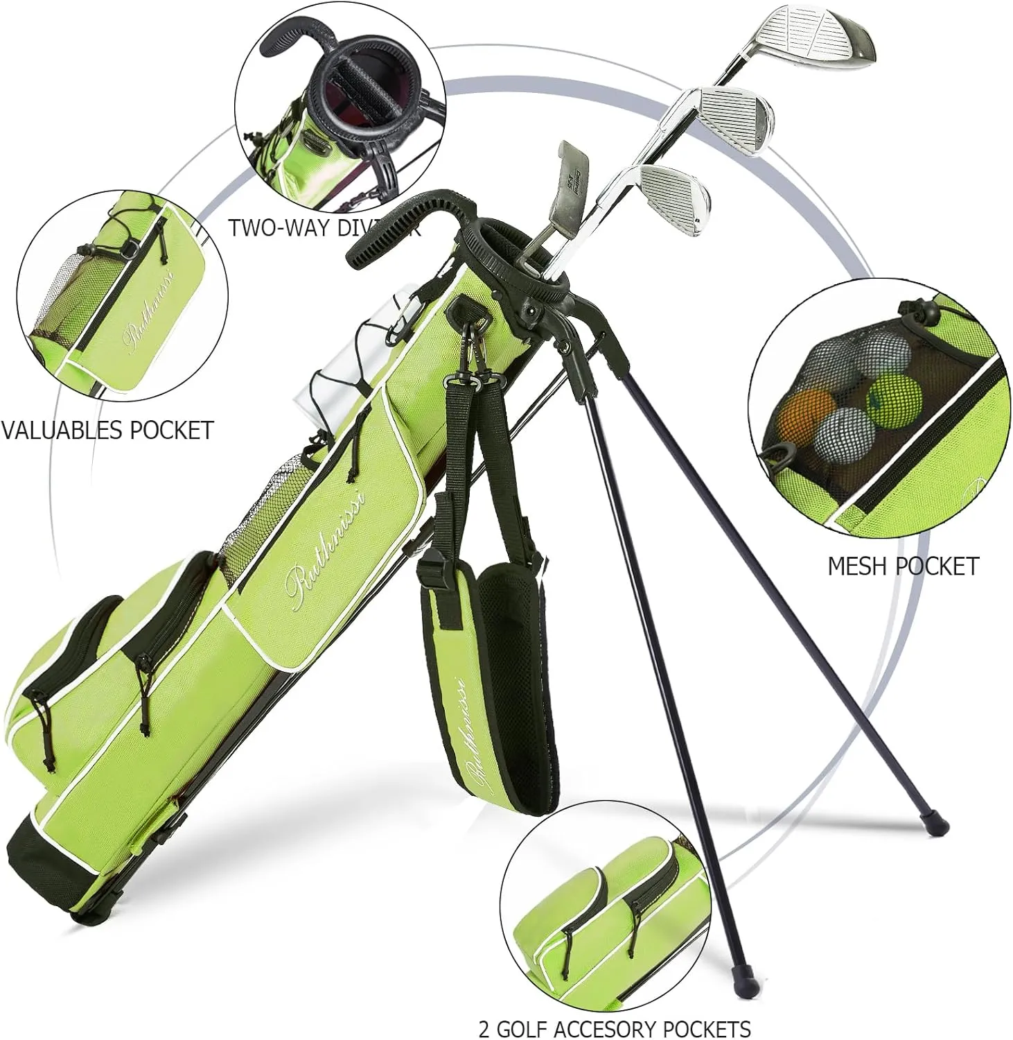 Golf Stand Bag, Lightweight Golf Easy Carry Bag with Padded Strap，Durable Pitch n Putt Golf Bag, Practice Ranger Sunday Golf Bag for Men&Women