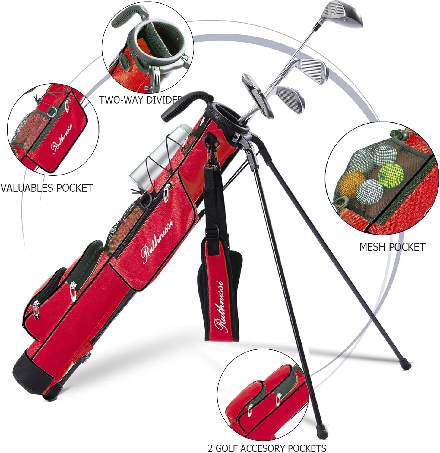 Golf Stand Bag, Lightweight Golf Easy Carry Bag with Padded Strap，Durable Pitch n Putt Golf Bag, Practice Ranger Sunday Golf Bag for Men&Women