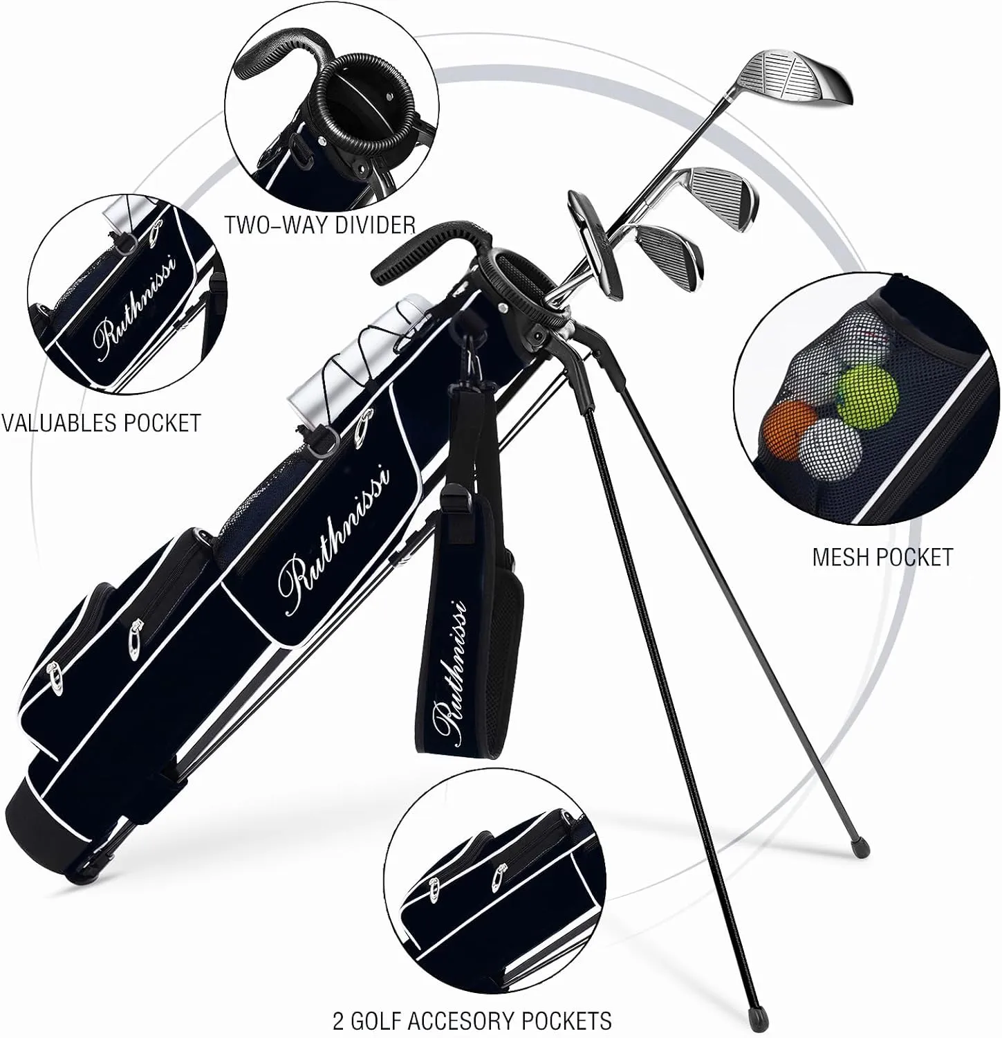 Golf Stand Bag, Lightweight Golf Easy Carry Bag with Padded Strap，Durable Pitch n Putt Golf Bag, Practice Ranger Sunday Golf Bag for Men&Women