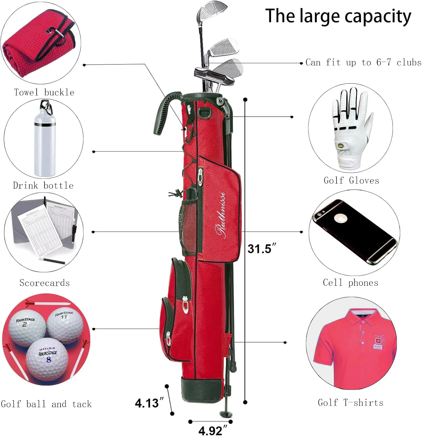 Golf Stand Bag, Lightweight Golf Easy Carry Bag with Padded Strap，Durable Pitch n Putt Golf Bag, Practice Ranger Sunday Golf Bag for Men&Women