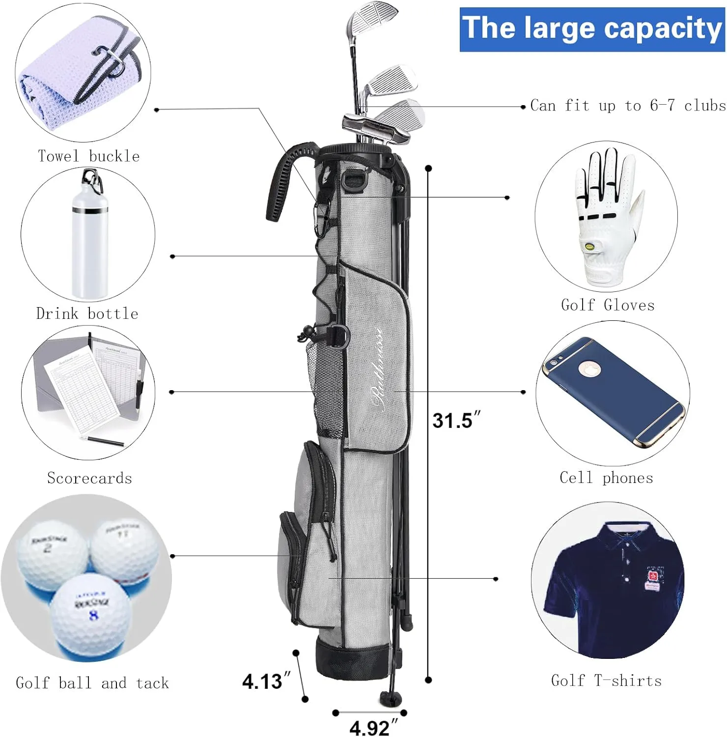 Golf Stand Bag, Lightweight Golf Easy Carry Bag with Padded Strap，Durable Pitch n Putt Golf Bag, Practice Ranger Sunday Golf Bag for Men&Women