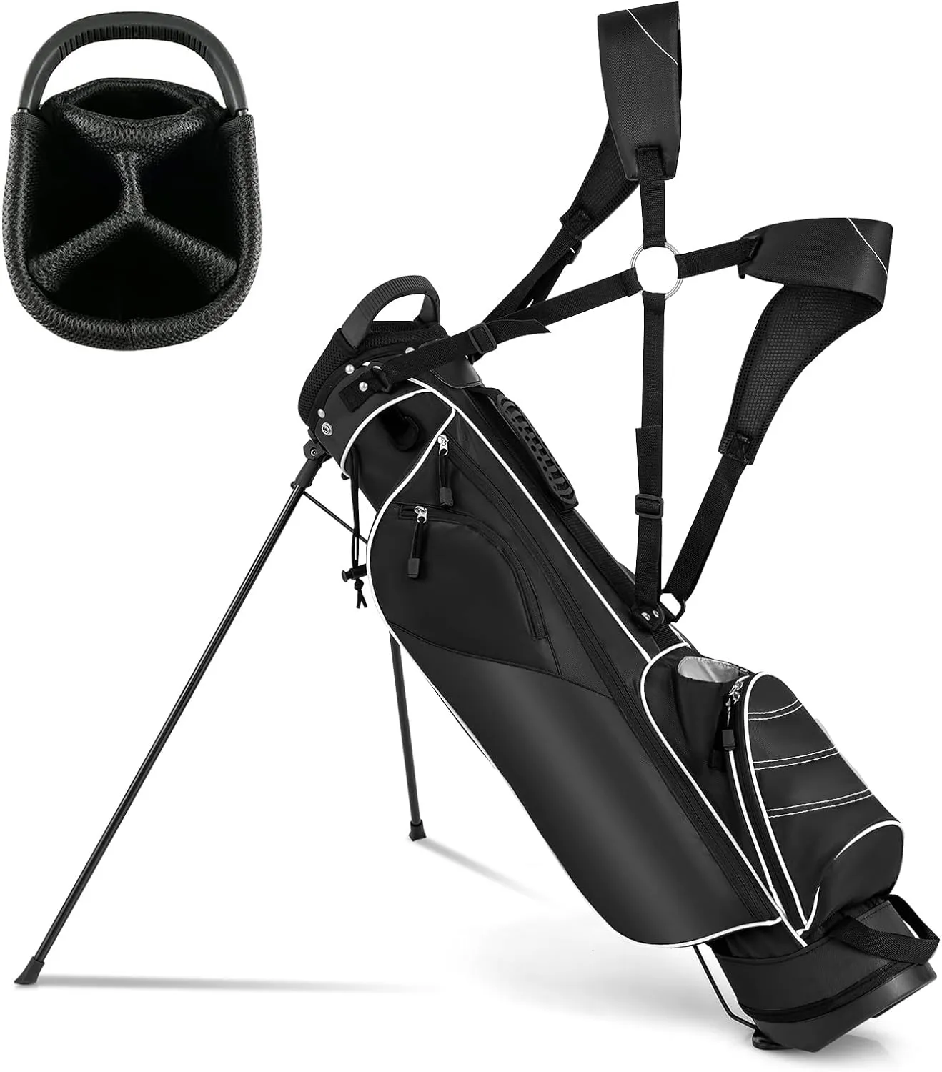 Golf Stand Bag, Portable Golf Clubs Bag w/4 Way Dividers, 4 Pockets, Adjustable Shoulder Straps, Pencil Golf Bag w/ 2 Non-Slip Stand, Lightweight Golf Bag for Men Women