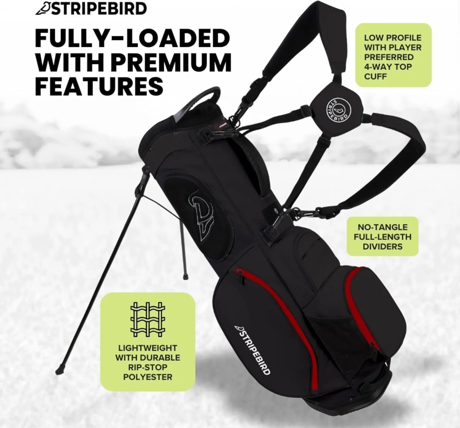 Golf Stand Bag with Hub for Magnets - 4 Way Full-Length Dividers Golf Club Bag - Flexfit Rotatable & Adjustable Dual Straps - Lightweight Golf Bag Stand - Golf Bags for Men