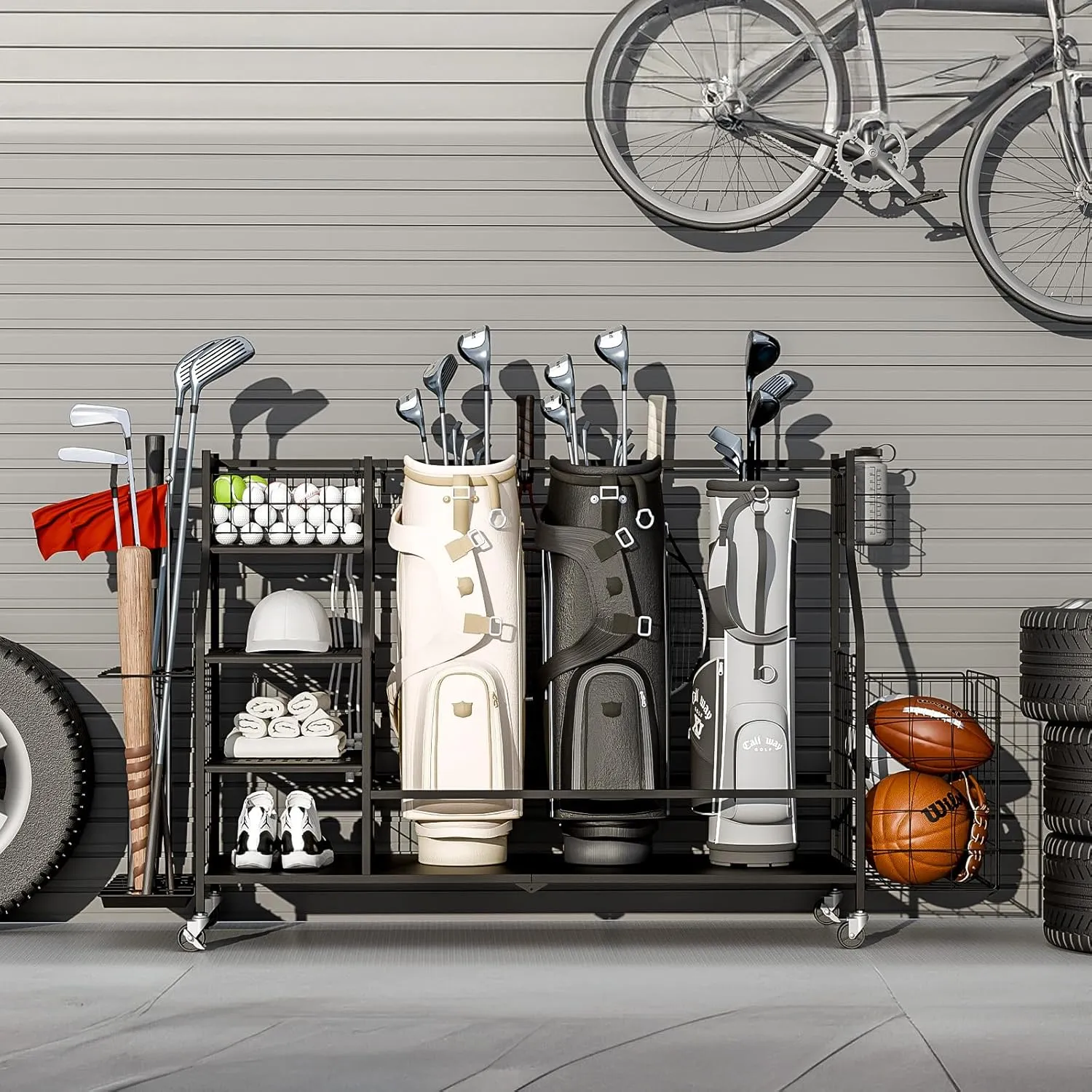 Golf Storage Garage Organizer, Golf Bag Storage Stand and Other Golfing Equipment Rack, Extra Storage Rack for Golf Clubs