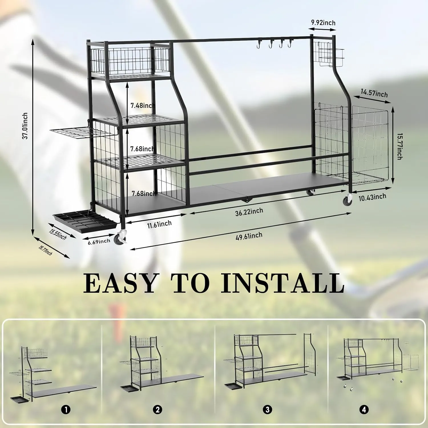 Golf Storage Garage Organizer, Golf Bag Storage Stand and Other Golfing Equipment Rack, Extra Storage Rack for Golf Clubs