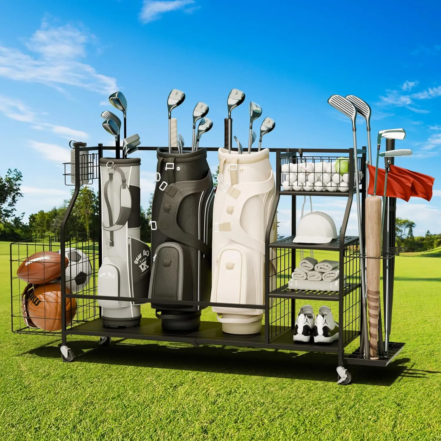 Golf Storage Garage Organizer, Golf Bag Storage Stand and Other Golfing Equipment Rack, Extra Storage Rack for Golf Clubs