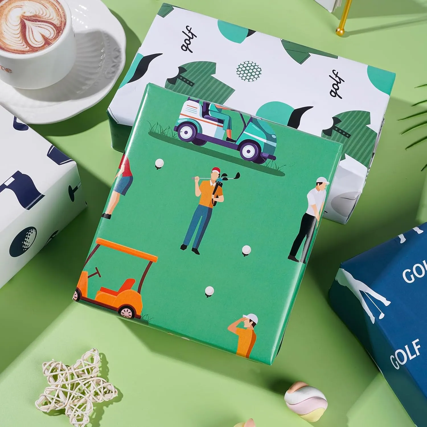 Golf Wrapping Paper 12 Sheets - Sports Wrapping Paper - Golf Themed Gift Wrap Paper - Golf Cart,Golf Bag Print Gift Packing Paper for Sports Party,Birthday,Team Celebration - 20"×28"