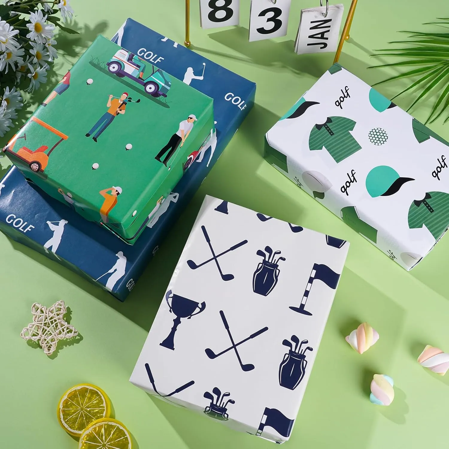 Golf Wrapping Paper 12 Sheets - Sports Wrapping Paper - Golf Themed Gift Wrap Paper - Golf Cart,Golf Bag Print Gift Packing Paper for Sports Party,Birthday,Team Celebration - 20"×28"