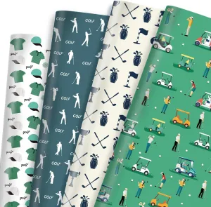 Golf Wrapping Paper 12 Sheets - Sports Wrapping Paper - Golf Themed Gift Wrap Paper - Golf Cart,Golf Bag Print Gift Packing Paper for Sports Party,Birthday,Team Celebration - 20"×28"
