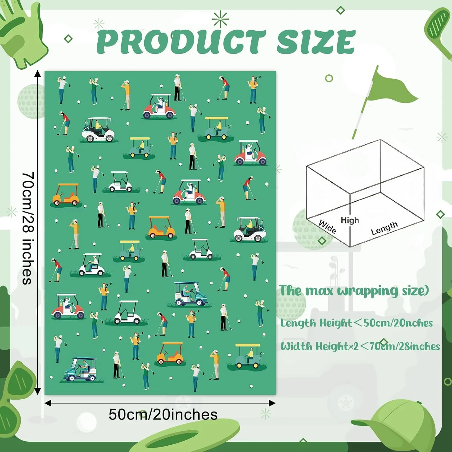 Golf Wrapping Paper 12 Sheets - Sports Wrapping Paper - Golf Themed Gift Wrap Paper - Golf Cart,Golf Bag Print Gift Packing Paper for Sports Party,Birthday,Team Celebration - 20"×28"
