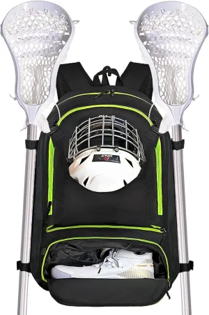 Goloni Lacrosse Equipment Backpack with Two Sticks holder and Separate Cleats Compartment Field Hockey Bag