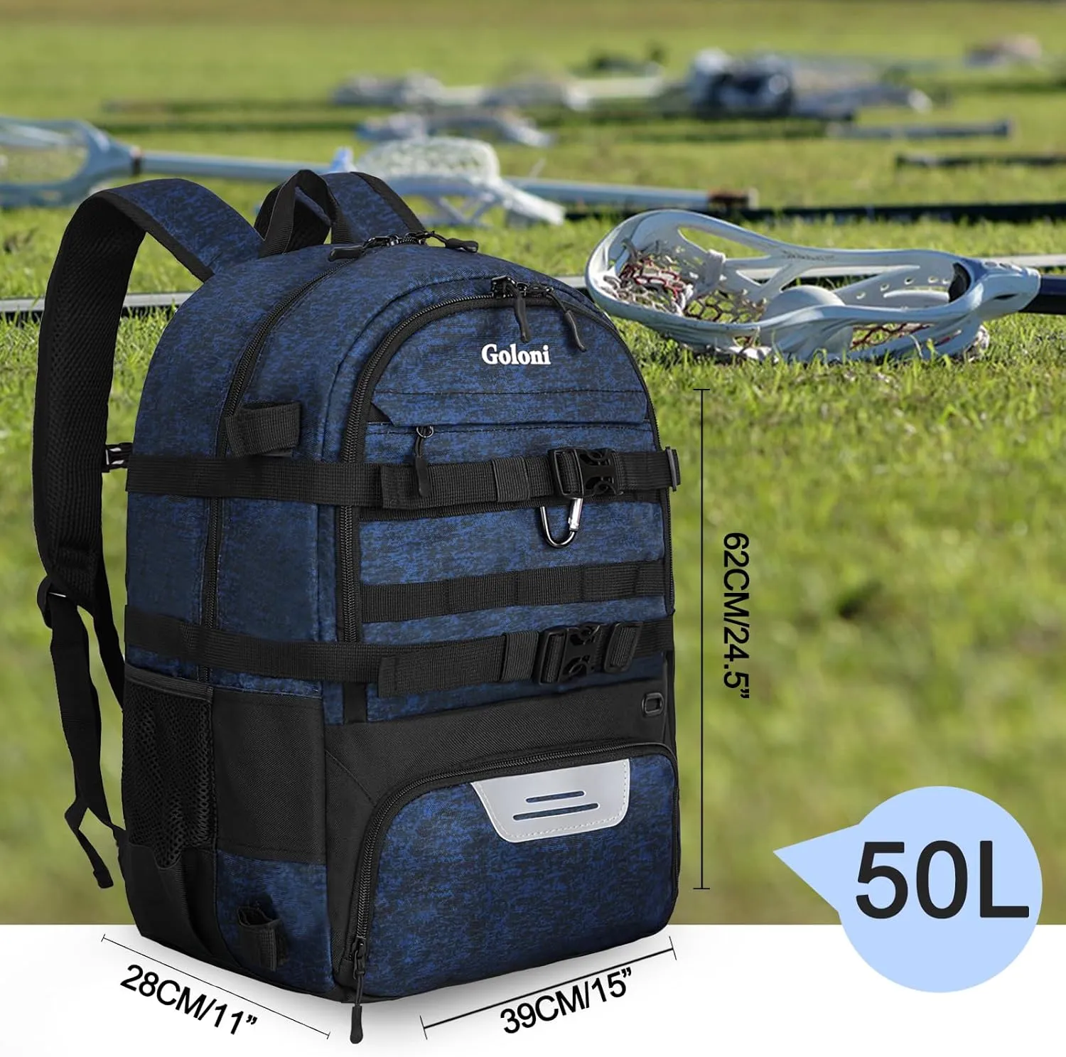 Goloni Lacrosse Equipment Backpack with Two Sticks holder and Separate Cleats Compartment Field Hockey Bag