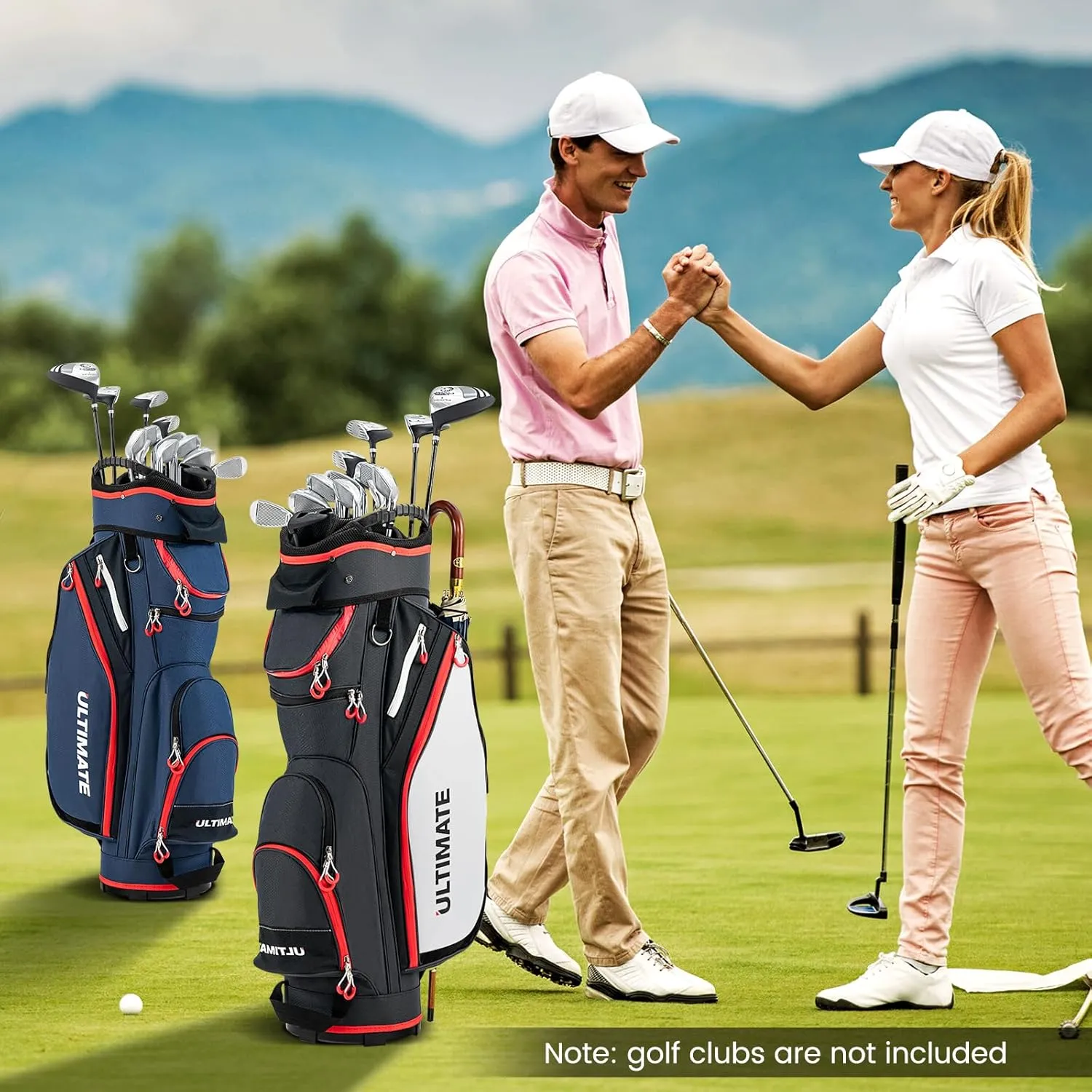 Goplus Golf Cart Bag with 14-Way Dividers, Lightweight Portable Golf Club Bag with 8 Zippered Pockets Including Cooler Bag, Rain Hood, Shoulder Strap, Carry Handle, Golf Bag for Men Women