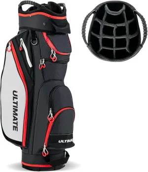 Goplus Golf Cart Bag with 14-Way Dividers, Lightweight Portable Golf Club Bag with 8 Zippered Pockets Including Cooler Bag, Rain Hood, Shoulder Strap, Carry Handle, Golf Bag for Men Women