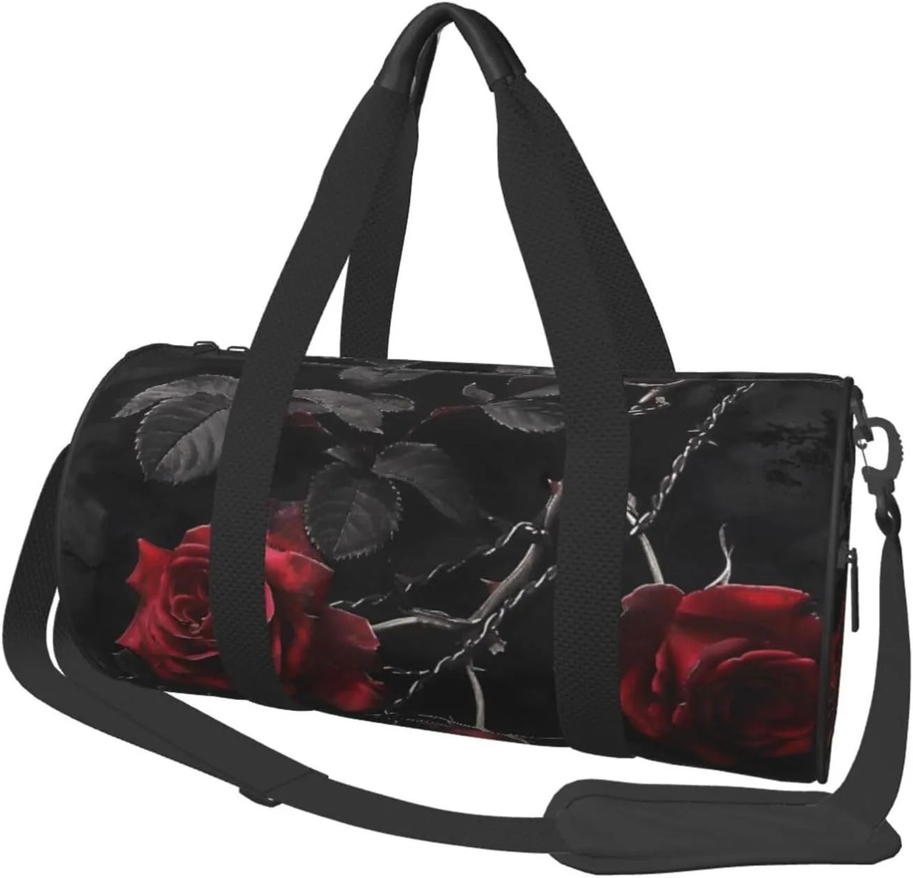 gothic black roses Printed Sports Gym Bag for Men Women Foldable Duffel Bag Carry On Weekender Bag for Travel Sports
