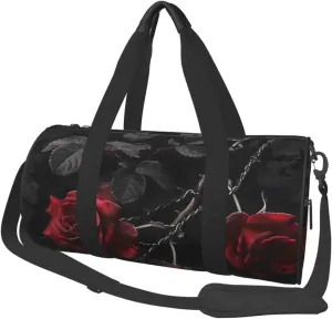 gothic black roses Printed Sports Gym Bag for Men Women Foldable Duffel Bag Carry On Weekender Bag for Travel Sports