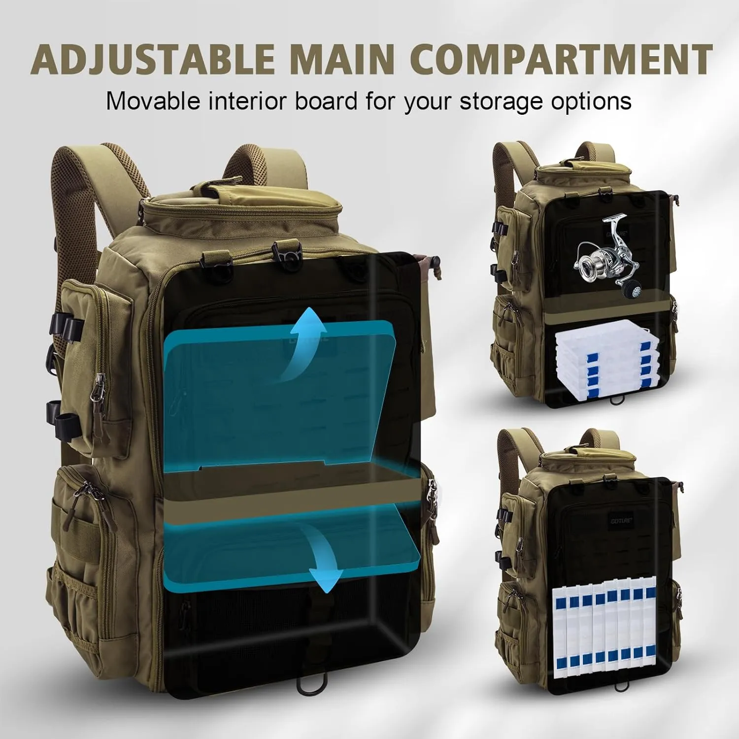 Goture Fishing Backpack, Fishing Tackle Backpack with Rod Holders, 45L 600D Large Fishing Bag Storage Fishing Gear, Water Resistant Tackle Bag with 8 Lure Pockets, Rain Cover for Camping Hiking