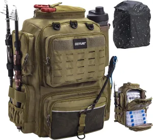 Goture Fishing Backpack, Fishing Tackle Backpack with Rod Holders, 45L 600D Large Fishing Bag Storage Fishing Gear, Water Resistant Tackle Bag with 8 Lure Pockets, Rain Cover for Camping Hiking