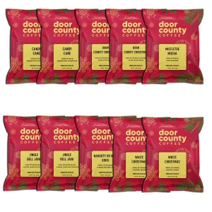 Gourmet Flavored Holiday Coffee Sampler Pack - 10 Bags of Unique Flavored Coffees – 100% Specialty Grade 1 Arabica -1.5 oz Full-Pot Bags - Roasted by Door County Coffee