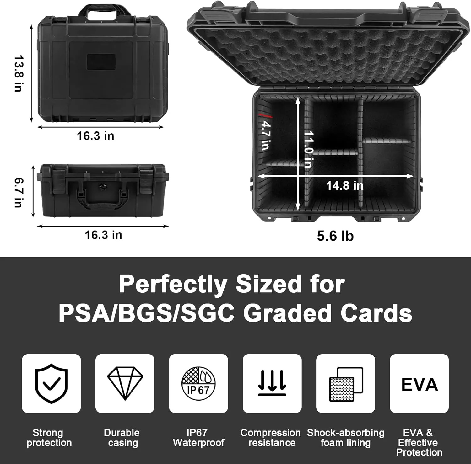 Graded Sports Card Storage Box, PSA Slab Case Compatible with SGC CSG BGS, Trading Card Storage Box with 2 Locks, Waterproof Protective Cards Holder Organizer for Toploader, Magnetic, Large