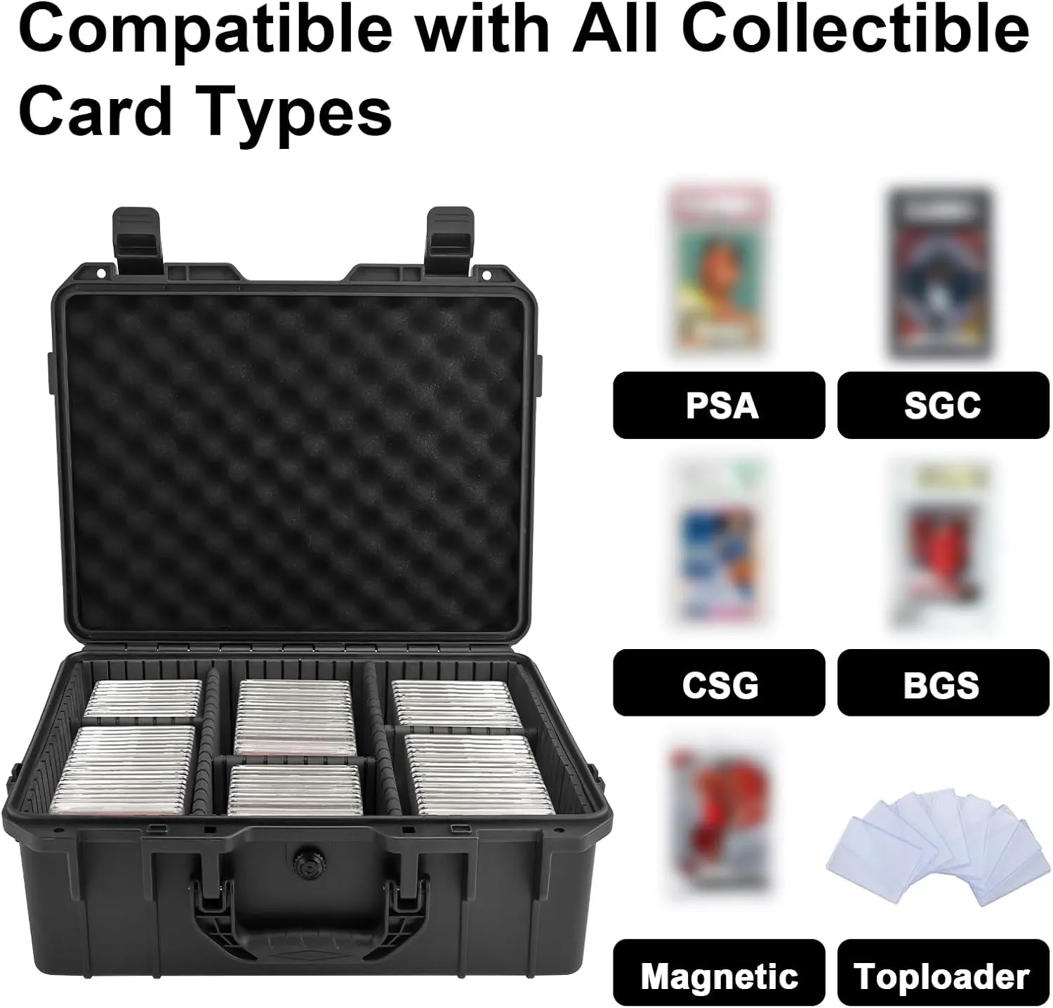 Graded Sports Card Storage Box, PSA Slab Case Compatible with SGC CSG BGS, Trading Card Storage Box with 2 Locks, Waterproof Protective Cards Holder Organizer for Toploader, Magnetic, Large