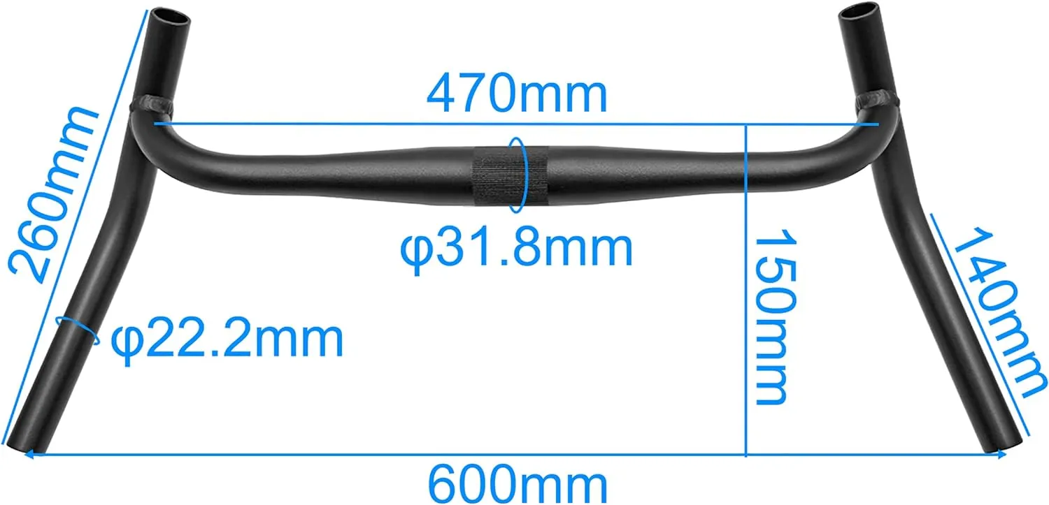 Gravel Bike Handlebar Aluminium Alloy PRO External Swing Angle Handlebars, Suitable for Touring bike, Long Time Riding. φ31.8mm,470mm*600mm