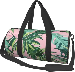 green palm tree leaves Printed Sports Gym Bag for Men Women Foldable Duffel Bag Carry On Weekender Bag for Travel Sports