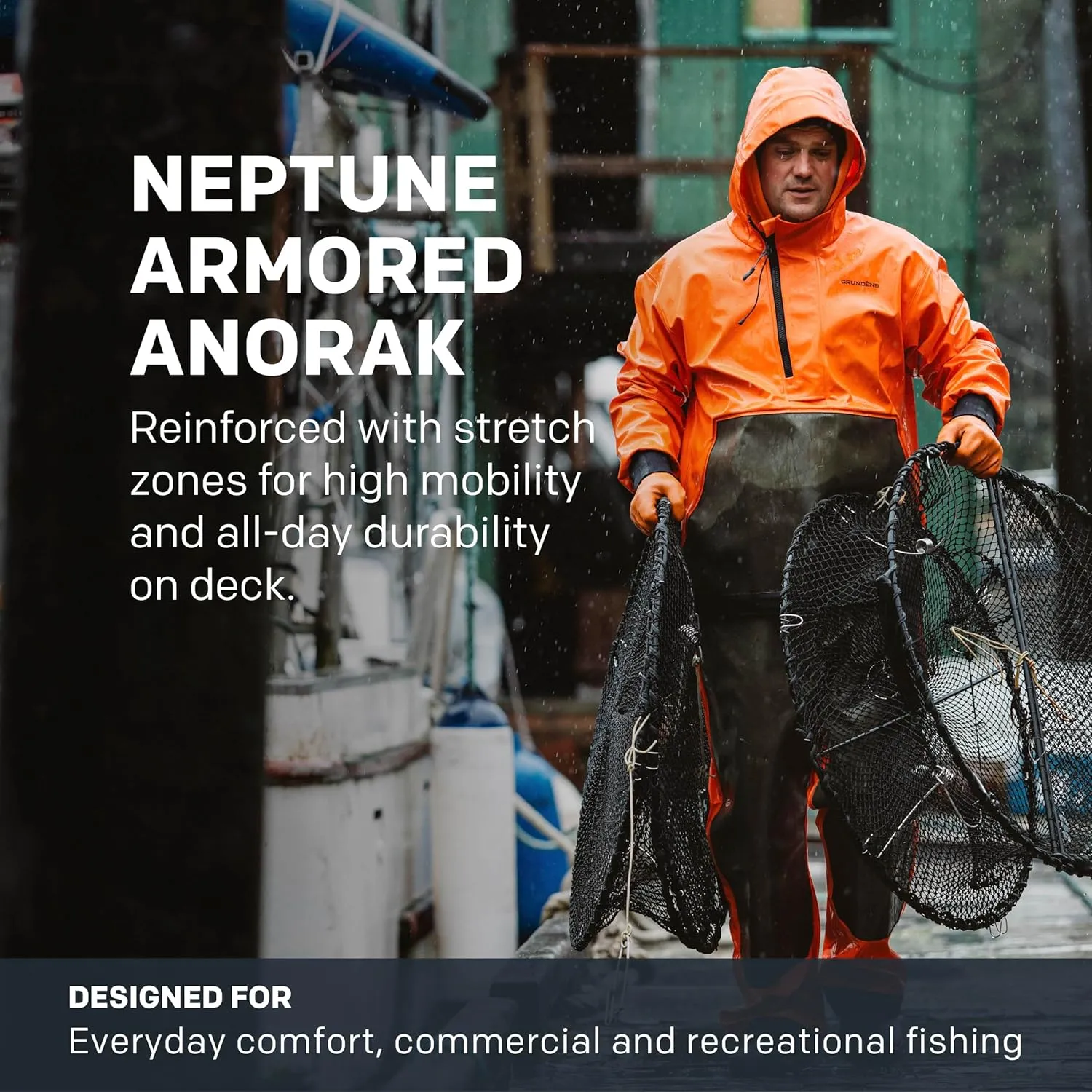 Grundens Neptune Armored Anorak Jacket - Outerwear for Fishing, Wind and Weather Resistant, Stain Resistant, Medium Duty
