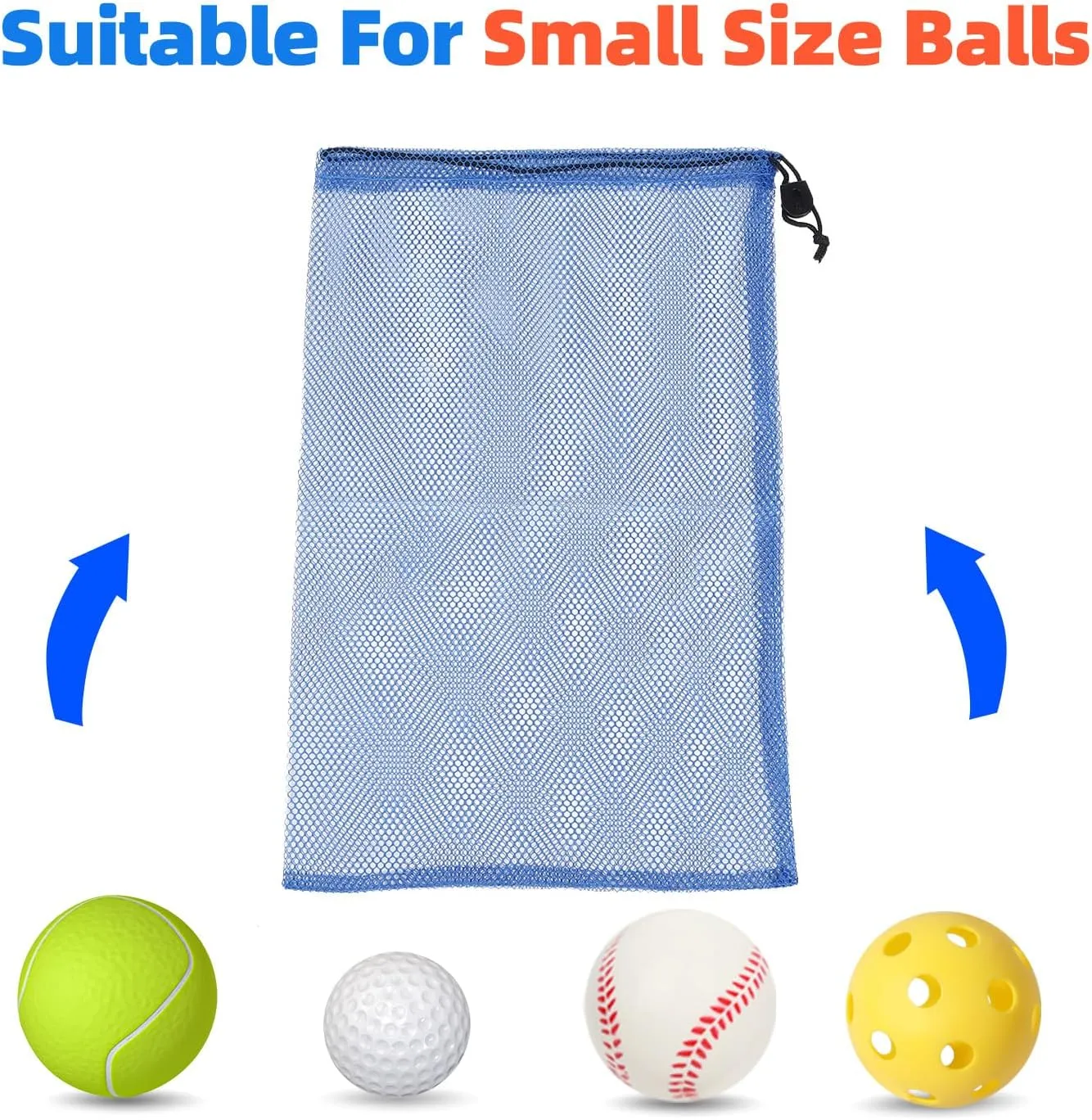 GSE Games & Sports Expert 6 Pack 18"x12" Blue Mesh Drawstring Bag for Baseball, Softball, Tennis, Pickleball Ball, Golf Ball. Mesh Sports Equipment Bag with Lock for Gym Training, Beach, Laundry