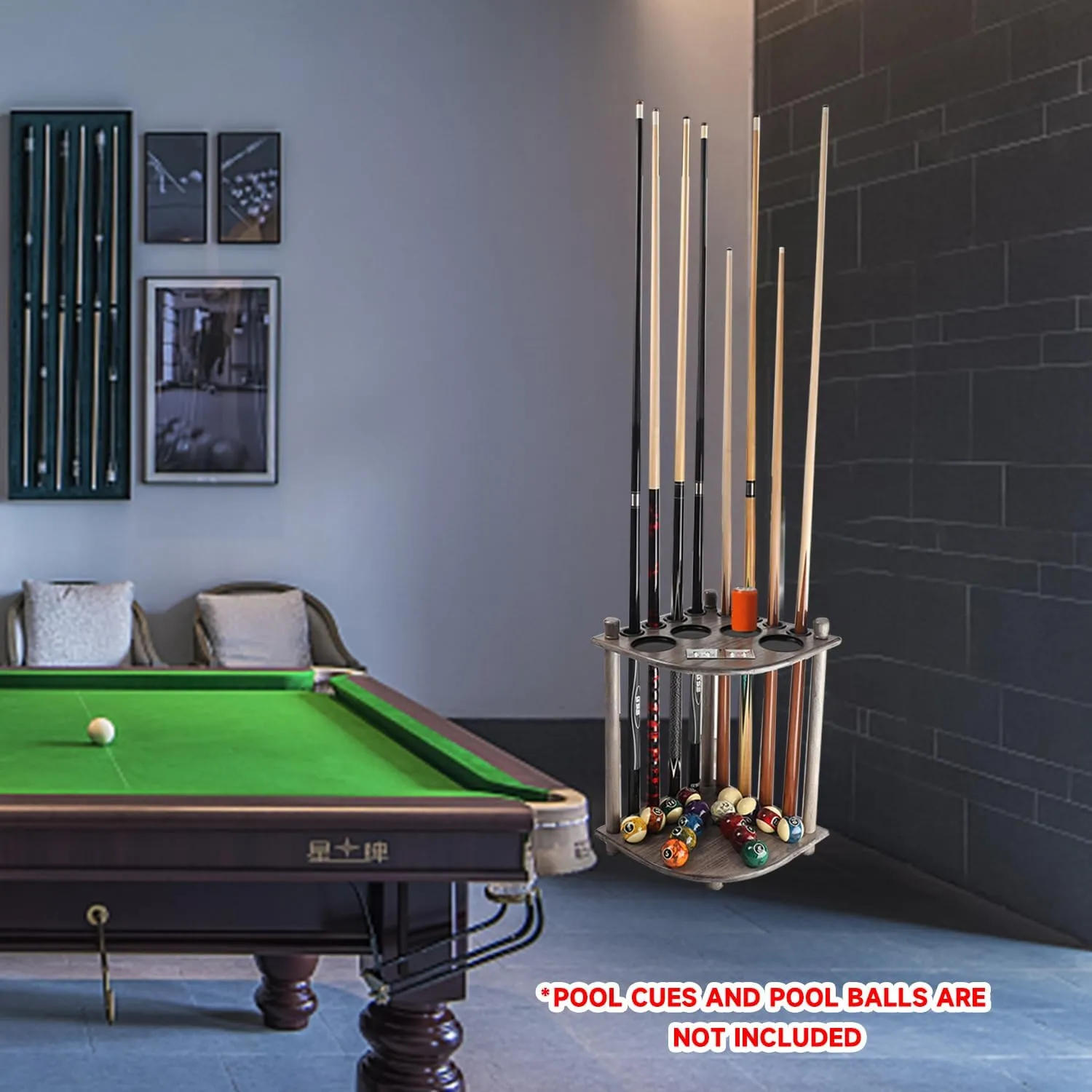 GSE Games & Sports Expert Corner-Style Floor Stand Billiard Pool Cue Racks with Score Counters, Holds Pool Cue Sticks, Balls Set, Ball Racks