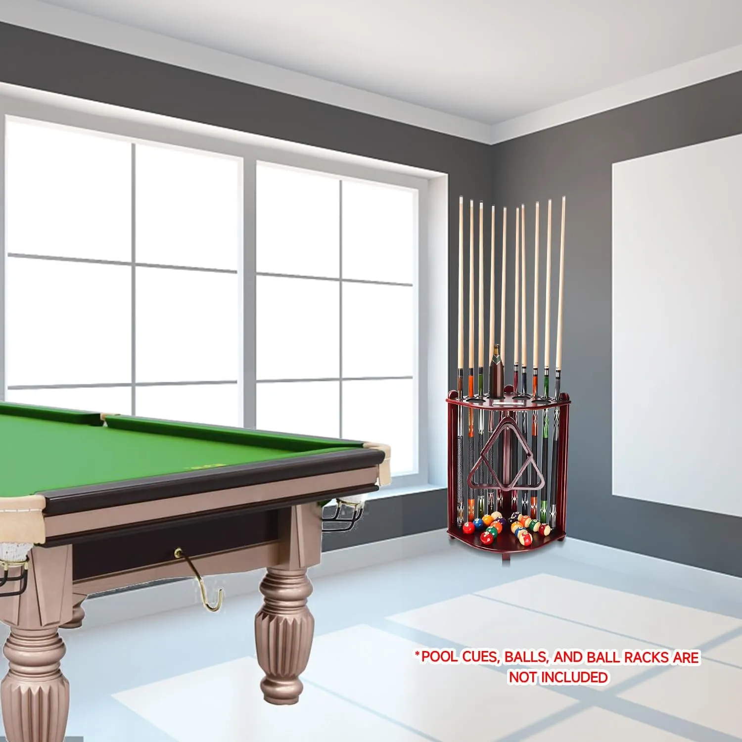 GSE Games & Sports Expert Corner-Style Floor Stand Billiard Pool Cue Racks with Score Counters, Holds Pool Cue Sticks, Balls Set, Ball Racks