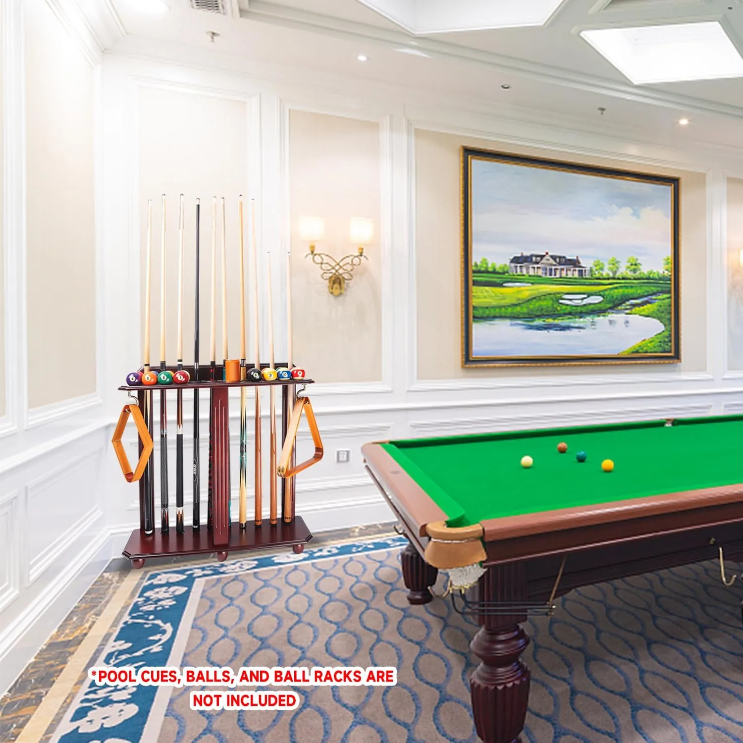 GSE Games & Sports Expert Corner-Style Floor Stand Billiard Pool Cue Racks with Score Counters, Holds Pool Cue Sticks, Balls Set, Ball Racks