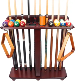 GSE Games & Sports Expert Corner-Style Floor Stand Billiard Pool Cue Racks with Score Counters, Holds Pool Cue Sticks, Balls Set, Ball Racks