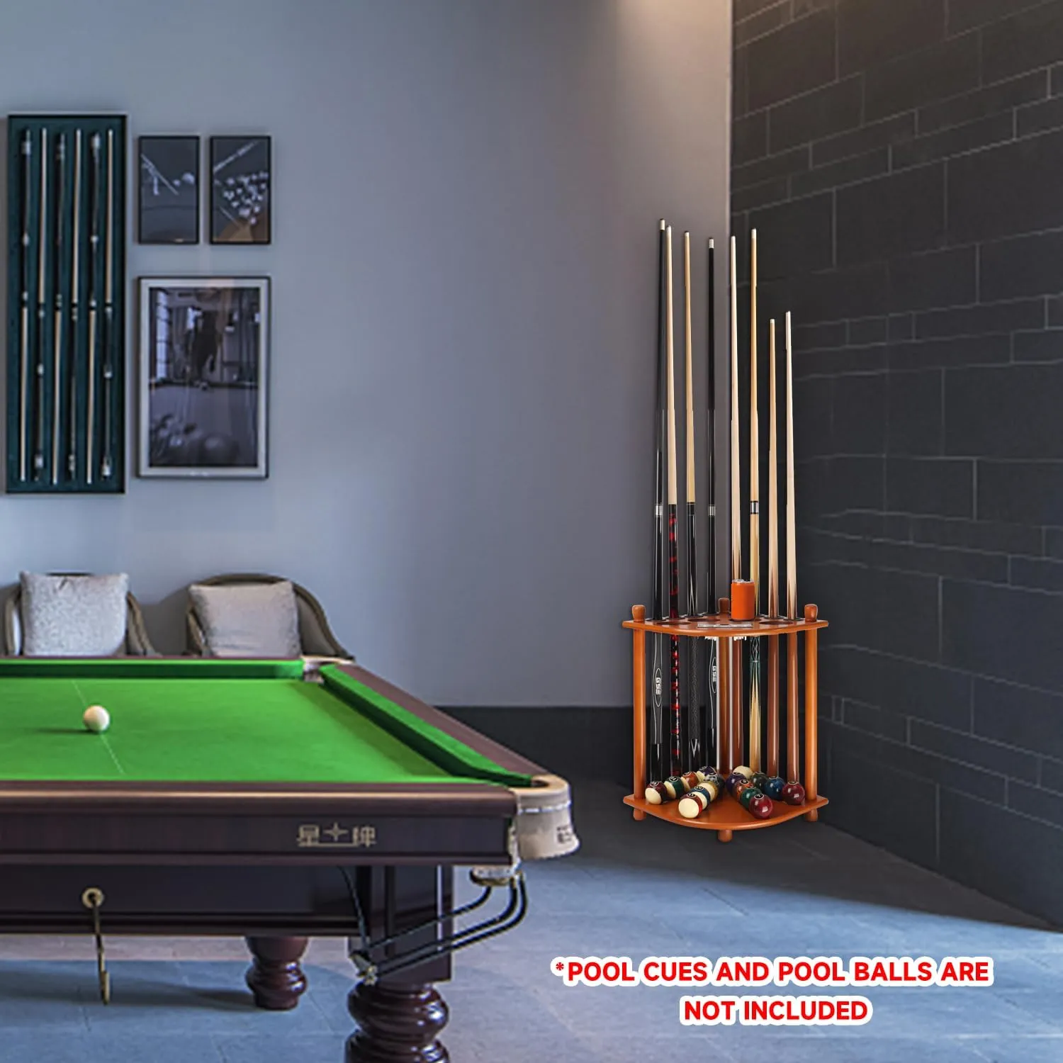 GSE Games & Sports Expert Corner-Style Floor Stand Billiard Pool Cue Racks with Score Counters, Holds Pool Cue Sticks, Balls Set, Ball Racks