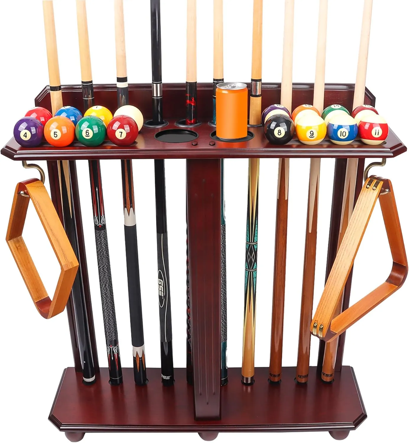 GSE Games & Sports Expert Corner-Style Floor Stand Billiard Pool Cue Racks with Score Counters, Holds Pool Cue Sticks, Balls Set, Ball Racks