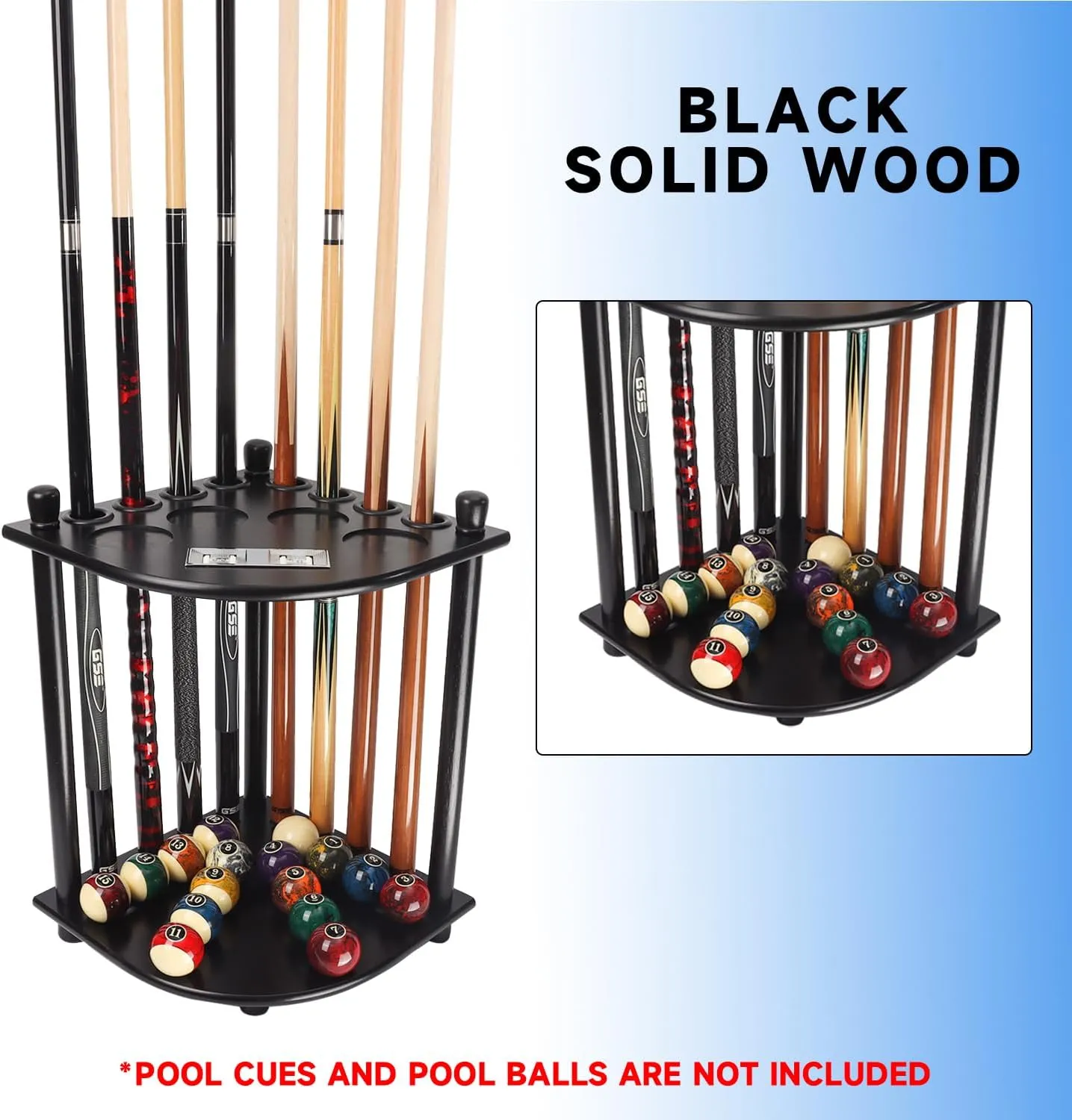 GSE Games & Sports Expert Corner-Style Floor Stand Billiard Pool Cue Racks with Score Counters, Holds Pool Cue Sticks, Balls Set, Ball Racks