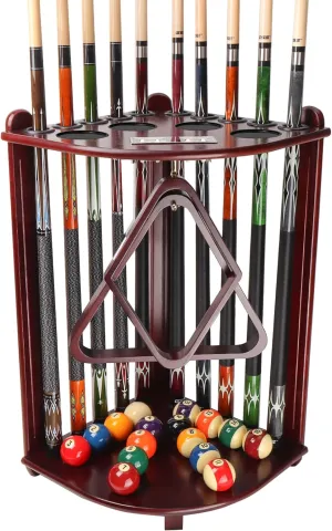 GSE Games & Sports Expert Corner-Style Floor Stand Billiard Pool Cue Racks with Score Counters, Holds Pool Cue Sticks, Balls Set, Ball Racks