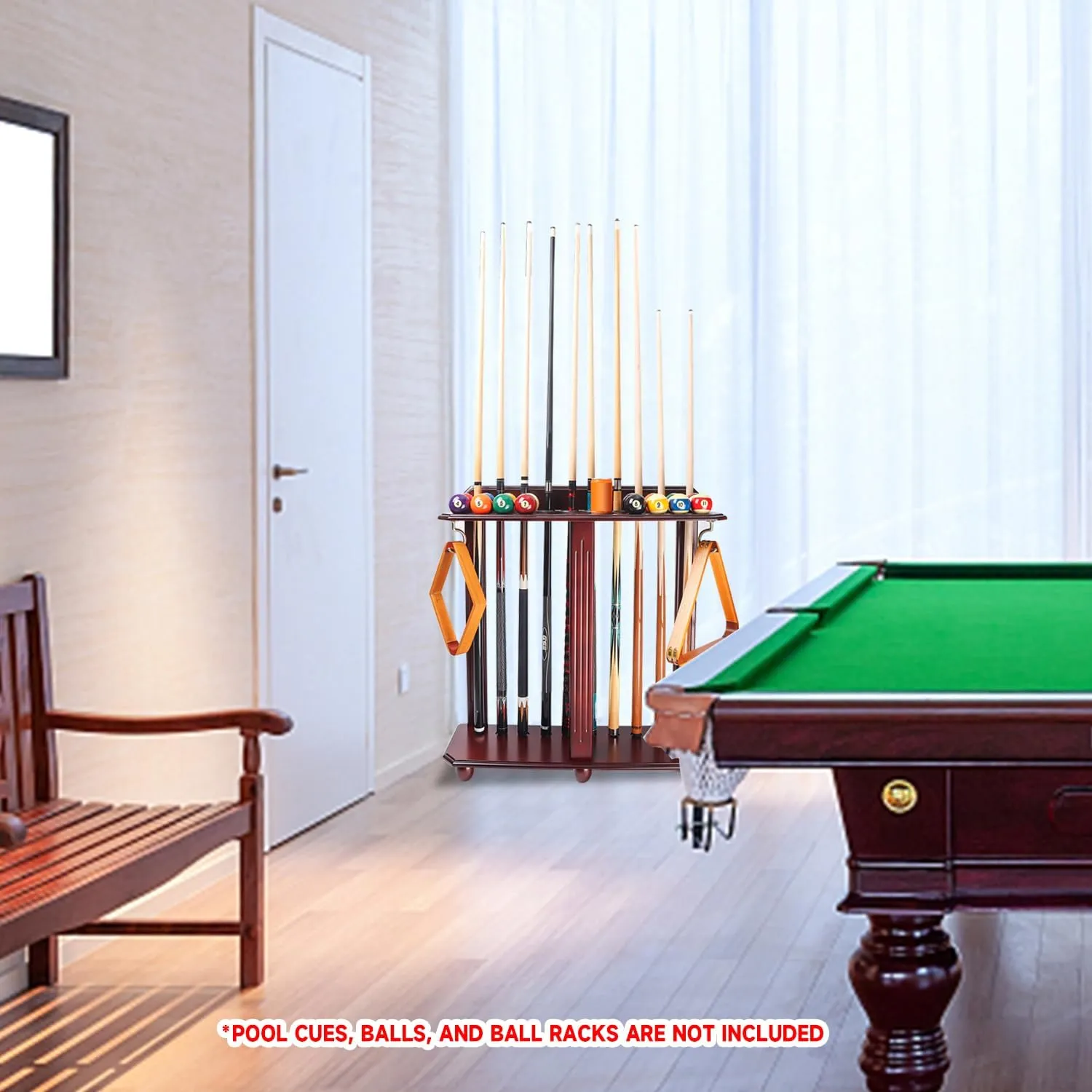 GSE Games & Sports Expert Corner-Style Floor Stand Billiard Pool Cue Racks with Score Counters, Holds Pool Cue Sticks, Balls Set, Ball Racks